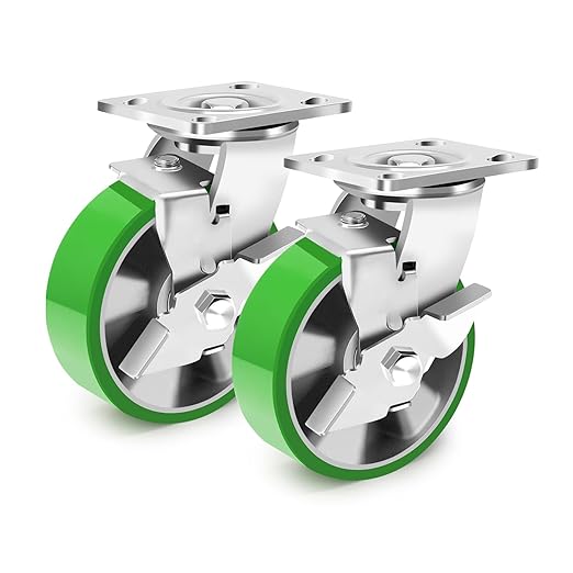6 Inch Industrial Swivel Casters with Brake (2 Pack), Heavy Duty Industrial Grade Caster, Maintenance-Free Aluminum Core PU Wheels 2500 LBS, Durable Casters Wheels for Industrial, Machine