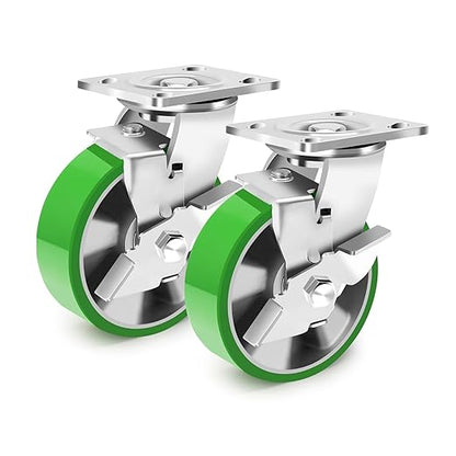 6 Inch Industrial Swivel Casters with Brake (2 Pack), Heavy Duty Industrial Grade Caster, Maintenance-Free Aluminum Core PU Wheels 2500 LBS, Durable Casters Wheels for Industrial, Machine