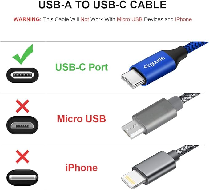 etguuds Blue Long USB A to USB C Cable 10ft, 2-Pack Fast Charging Type C Charger Cord for iPhone 17 16 15 Pro Max Plus Air 16e, Samsung Galaxy S25 S24 S23 S22 S21 S20 Note 20 A17 A16 A15 A26 A36 A56