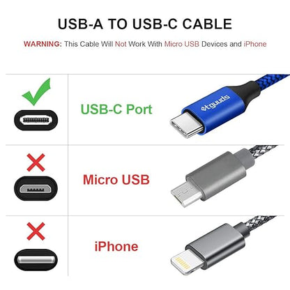 etguuds USB A to USB C Cable 5-Pack (3/3/6/6/10 ft), Fast Charging Type C Charger Cord for iPhone 17 16 15 Pro Max Plus Air, Samsung Galaxy S25 S24 S23 S22 S21 S20 A56 A17 A16, Pixel, Moto G, Blue