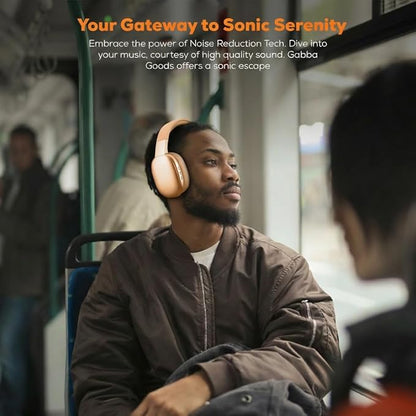 Gabba Goods Wireless Over Ear Bluetooth Headphones with Microphone - Wireless Headset -Noise Reduction - Bluetooth, Wired,Built in Micro SD for Travel, Home, Work TV,PC,Gaming,Cellphone (Orange)
