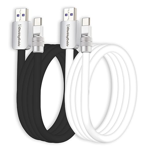chubbycable Couple Chubby 2-Pack 120W USB C Cable Extra Thick Silicone Fast Charging Cable Compatible with iPhone 17-15 Series iPad Galaxy Series, Black+White, USB-A to Type-C, 4.9FT