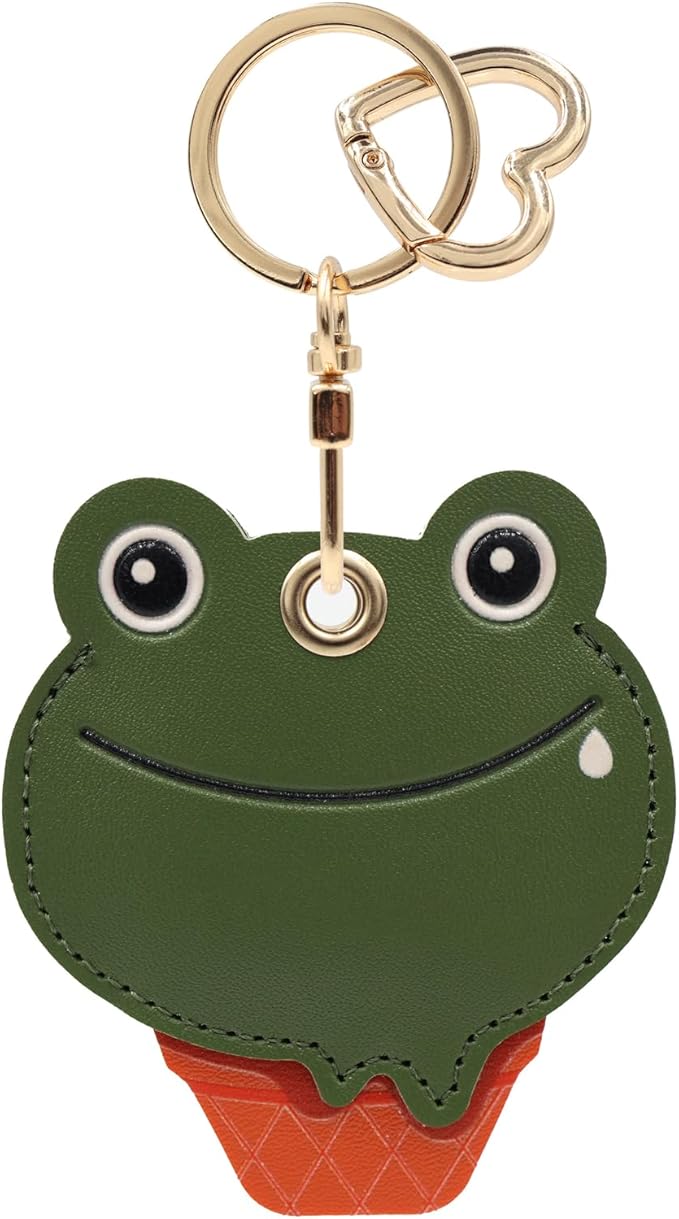 MC Fashion PU Leather Keychain Holder Case Compatible with AirTag, Cute Animal Cone GPS Tracker Case Charm Key Ring (Frog Cone)