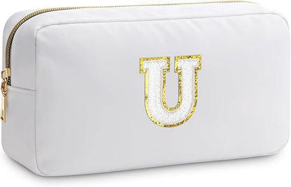 Initial U Makeup Bags Initial Letter A-Z Cosmetic Bag for Women Friends Daughter Sister Mom Inspirational Gifts Travel Toiletry Bag Christmas Birthday Gifts for Her Bridesmaid Bff Makeup Pouch U
