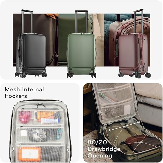 Peak Design Roller Pro Carry-On, Sage, Expandable Small Suitcase with Wheels, Carbon Fiber Handle, Drawbridge Opening, Hybrid Soft/Hard Shell, Custom Hardware, Fits XL Camera Cube or Packing Cubes