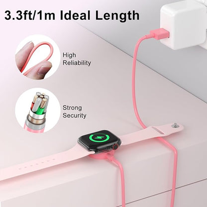 2Pack Pink for Watch Charger USB Magnetic Fast Charger Portable Compatible with Watch Ultra/SE/Series 10-1 [3.3FT]