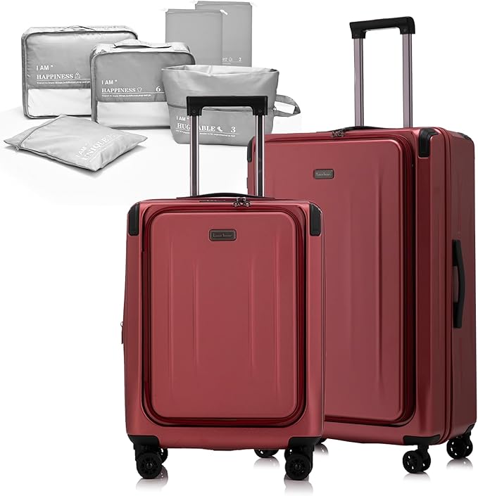 Premium Carry On Luggage, 20Inch+29 Inch Top Opening Airline Approved ABS+PC Hard Shell Suitcases with Silent Wheels, TSA Lock,Front Pocket and Wet-dry Separated Six-piece Set