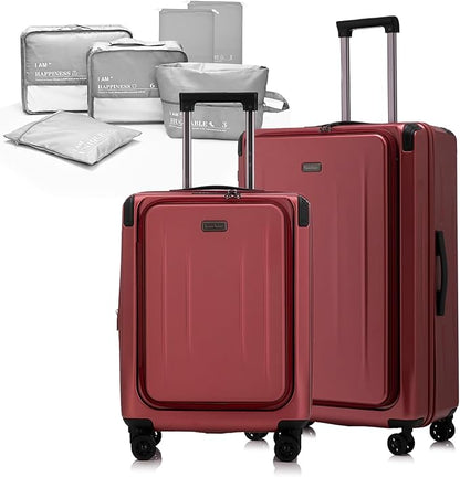 Premium Carry On Luggage, 20Inch+29 Inch Top Opening Airline Approved ABS+PC Hard Shell Suitcases with Silent Wheels, TSA Lock,Front Pocket and Wet-dry Separated Six-piece Set