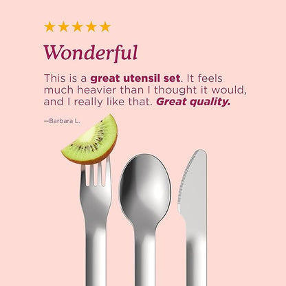 ZOKU Pocket Utensil Set, Purple - Stainless Steel Fork, Knife, and Spoon Nest in Case - Portable Design for Travel, School, Work, Picnics, Camping and Outdoor Home Use