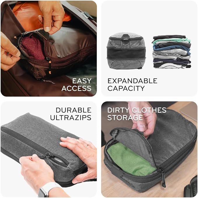 Peak Design Packing Cube, Eclipse, Weatherproof Luggage Cube with Dual Compartment Organization, Expansion and Compression, Zipper Opening, Travel Organizer for Men and Women, Size S