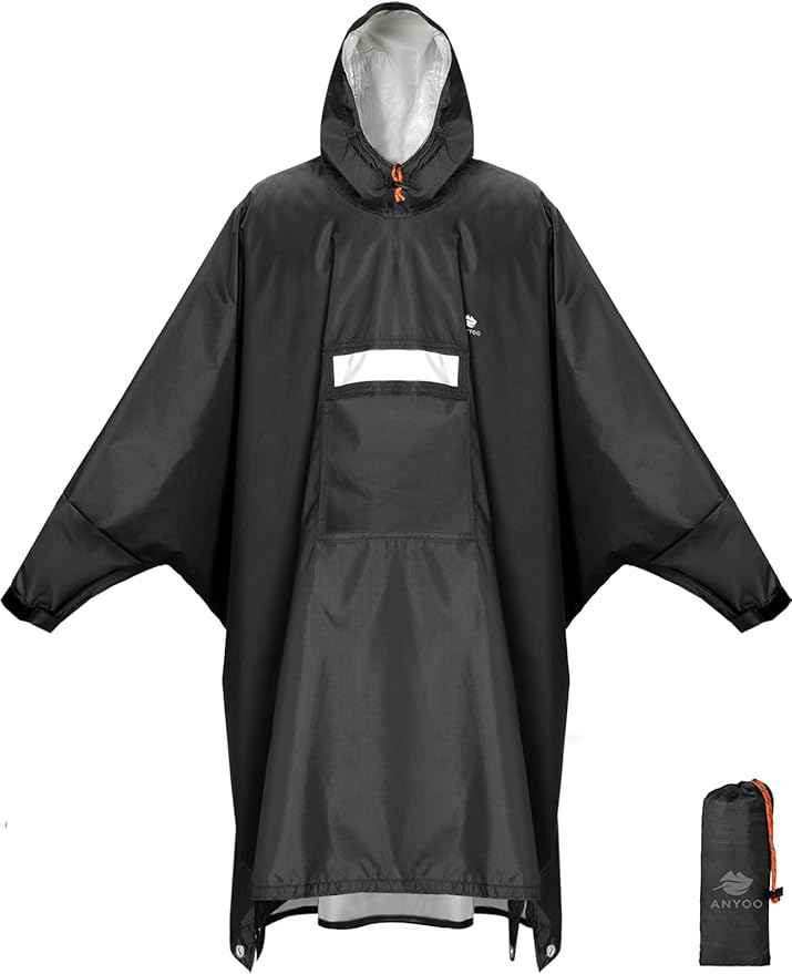 ANYOO Hooded Rain Poncho for Adults Waterproof Lightweight Rain Coat for Men Women Reusable Rain Jacket for Emergency Outdoor
