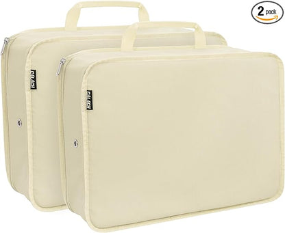 Compression Packing Cubes for Travel Essentials, 2 Pack Expandable Travel Cubes for Packing Bags Suitcase Organizer, Beige