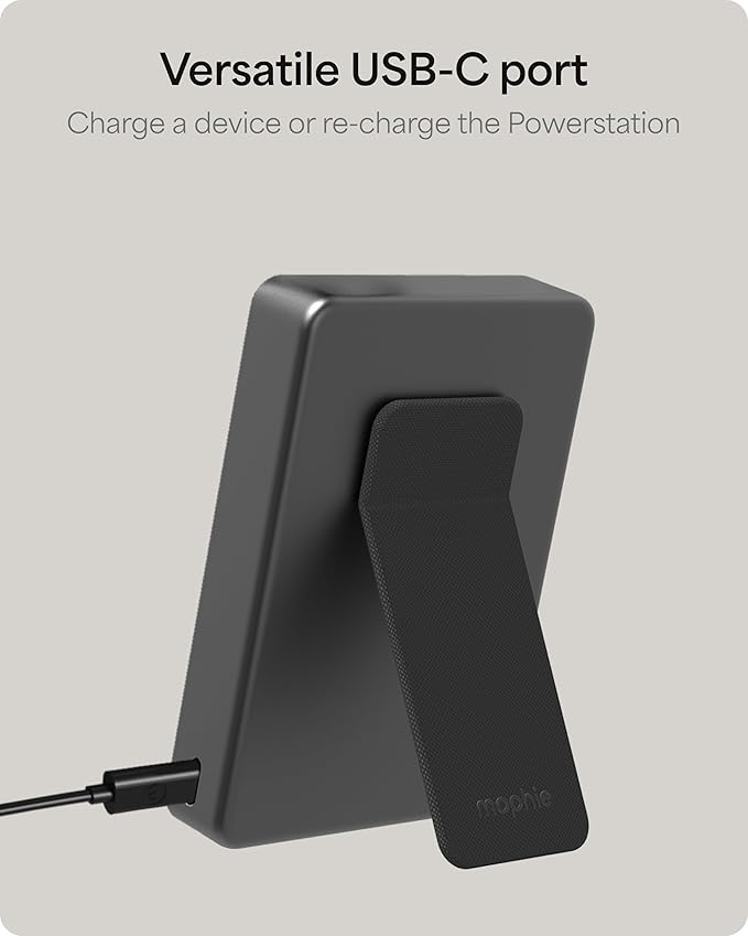 Mophie Powerstation Wireless Slim with Stand 10,000mAh Power Bank – MagSafe Compatible, 15W Qi2-Certified, 30W USB-C PD Fast Charging, Slim Battery Pack for iPhone, Android, Travel & Airplane Use