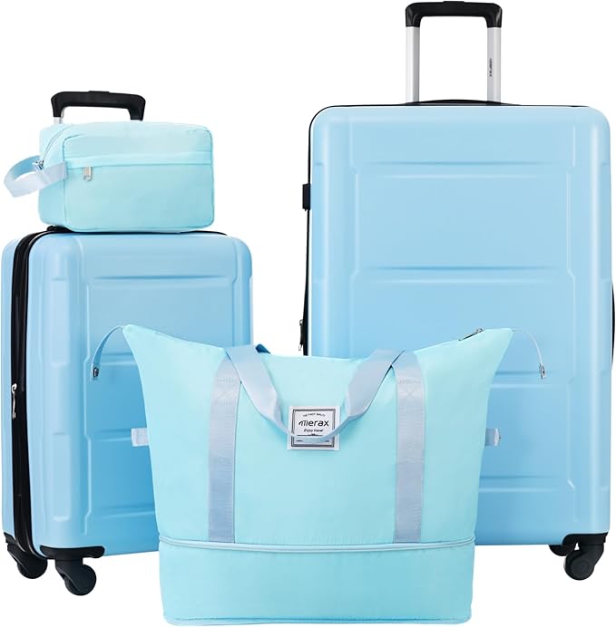 Merax Luggage Sets 4 Piece Suitcase Set, Expandable Hardside 20 IN & 28 IN Suitcase Set with Duffel Bag, Lightweight Travel Luggage with Spinner Wheels and TSA Lock(Light Blue)