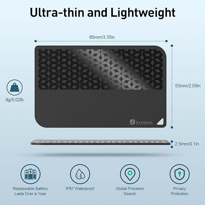 2025 [Apple MFi Certified] (iOS Only) Bluetooth Tracker Smart Card for Apple Find My iPhone Wallet GPS Tracker, 5-10 Years Staying Power, Keys Finder and Item Locator for Keys, Bags, Passport