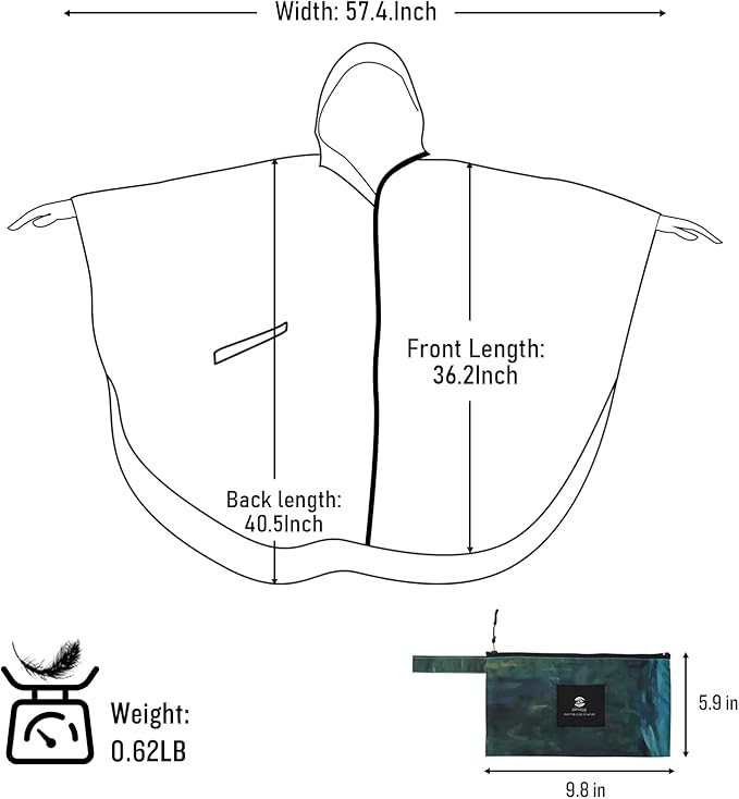SaphiRose Unisex Rain Poncho Waterproof Raincoat Hooded for Adults Women with Pockets