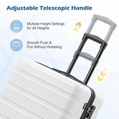 AnyZip Suitcase, 20" Carry On Luggage 14" Mini Cosmetic Cases Luggage Sets Hardside PC ABS Lightweight USB Suitcase with Wheels TSA for kids (2 Piece Set 14/20, White)