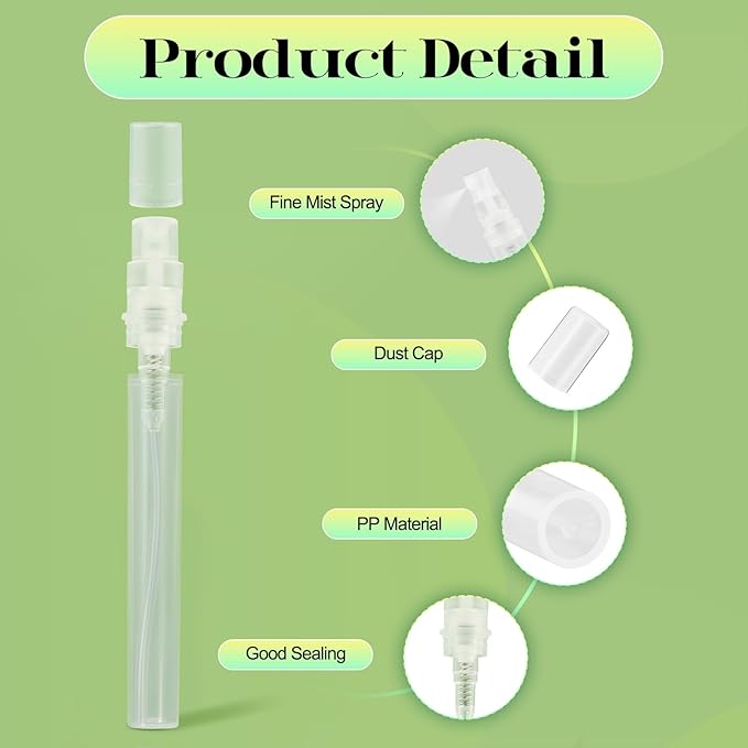 50Pcs Mini Spray Bottle 5ml, Small Travel Perfume Bottle Refillable with 10 Tools, Clear Plastic Small Atomizer Empty, Fine Mist Perfume Sample Spray Bottle for Travel Essential Oil Perfumes