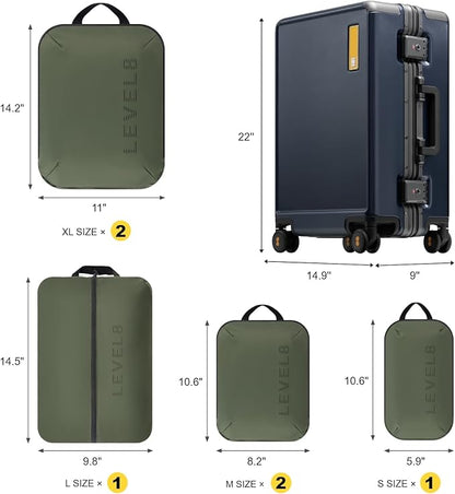 LEVEL8 Carry On Luggage Airline Approved Zipperless with Aluminum Frame, Hard Case Luggage with Spinner Wheels, Metal Travel Suitcase with Packing Organizers, 20 Inch, Blue