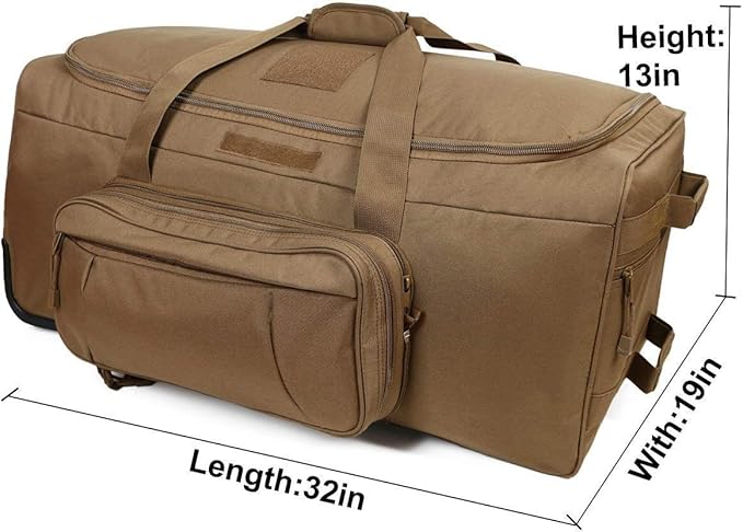 Heavy-Duty X-Large Military Tactical Wheeled Rolling Duffel Trolley Bag For Deployment Traveling Camping Sporting
