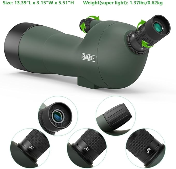 Emarth 20-60x60 Angled Spotting Scope for Target Shooting, Spotting Scope w/Tripod 14" Tabletop/Carry Bag, 1.37lb Light Spotter Scope, Waterproof Spotting Scopes for Hunting/Birding/Wildlife View