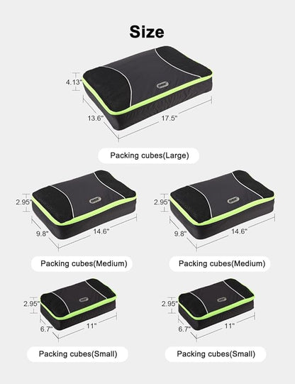 GOX Ultra Light 5 piece Packing Cubes Travel Luggage Organizer 1 Large 2 Medium 2 Small