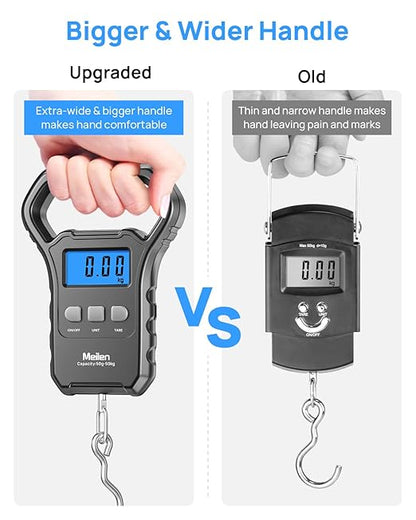 Meilen Fishing Scale,110lb/50kg Hanging Luggage Weigh Scale Unit with Backlit LCD Display, Suitcase Luggage Weigh Divice with Large Handle, Digital Postal Unit Fishing Gifts for Men