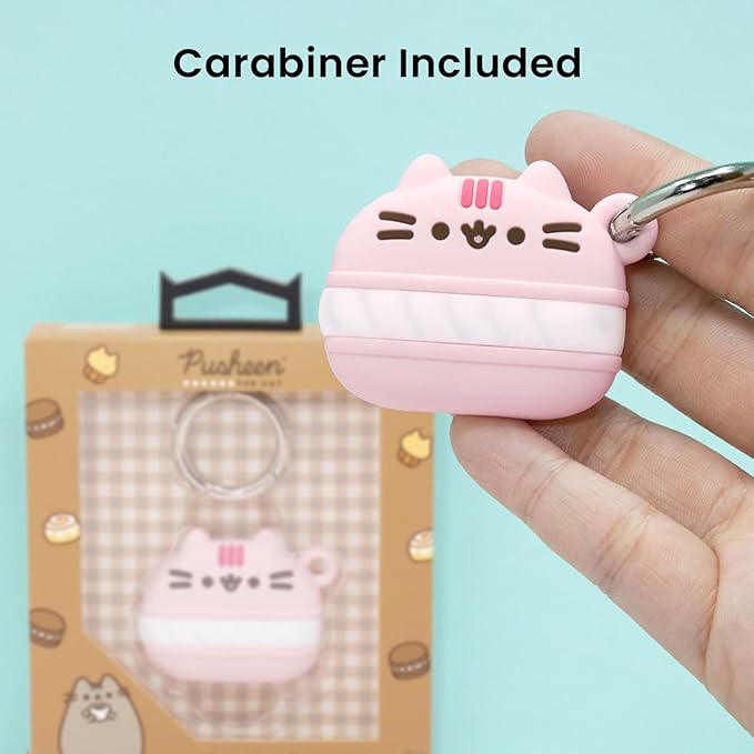 iFace x Pusheen Café Series Silicone Protective Cover [ Compatible with Apple AirTag][Cute Character Case] [Carabiner Keychain Clip Included] - Macaron