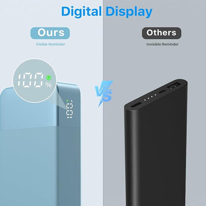 NOBIS Portable Charger, 10000mAh Power Bank Fast Charging, Battery Pack with C to C Cable, Battery Bank with Digital Display for iPhone iPad Android etc (Blue, 35W)