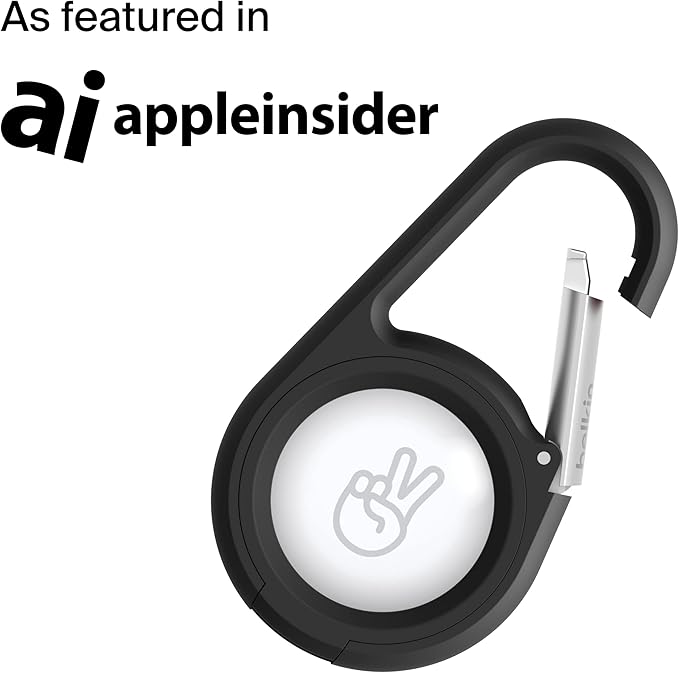 Belkin Apple AirTag Secure Holder with Carabiner - Durable Scratch Resistant Case With Open Face & Raised Edges - Protective AirTag Keychain Accessory For Keys, Pets, Luggage & More - Black