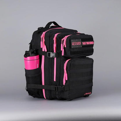 WOLFpak 35L Athletic Gym Backpack - Durable 1000D Waterproof Oxford Material with MOLLE Webbing, Laptop Pocket & Dual Cup Holders, Durable Fitness/Travel/Military Daypack (Black Neon Pink)