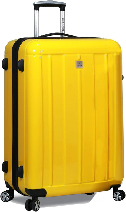World Traveler Contour 28-Inch Polycarbonate Hardside Expandable Spinner Checked Luggage with TSA Lock - Yellow