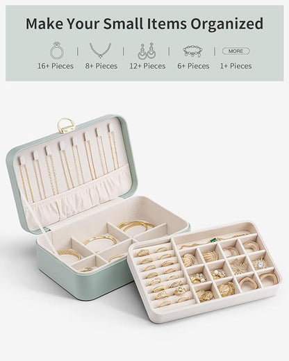 Vlando Jewelry Box Organizer for Women Girls, 2 Layer Jewelry Case with Lock,Jewelry Storage Earrings Necklace,Rings,Gift Box Packaging,Wedding Birthday Gifts Aqua Green