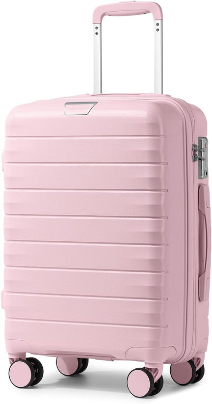 LARVENDER Carry On Luggage 22x14x9 Airline Approved, 20 Inch Hardshell & Lightweight PP Carry On Suitcase for Women with Spinner Wheels TSA Lock, Light Pink