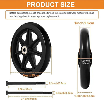 2Pcs 6 Inch Replacement Wheelchair Wheels for Walkers - Environmentally Friendly Rubber Material, Wear-Resistant PU Tires, Anti-Slip, and Durable ABS Wheel Hub (6IN Narrow 2Pcs)