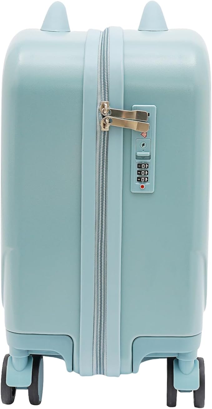 Kids Ride-On Suitcase, 18" Rolling Luggage With Lock, Carry on Hardside Trolly Case for Short Trips, Study Tours, Outings, Sky Blue