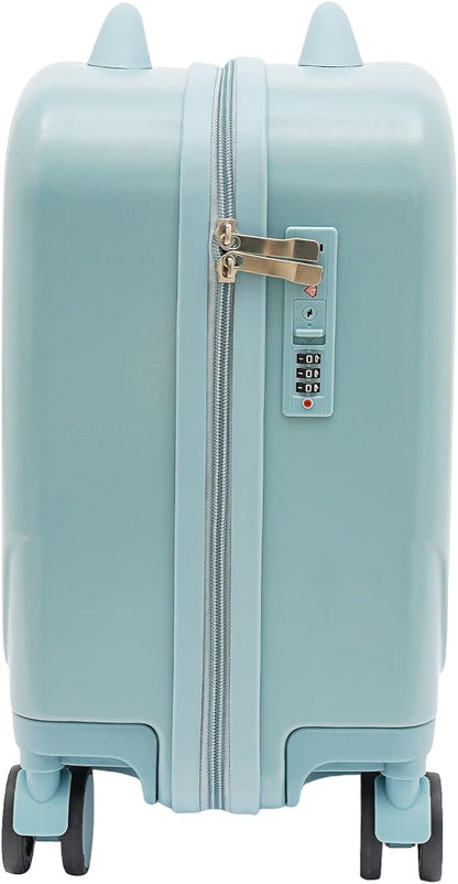 Kids Ride-On Suitcase, 18" Rolling Luggage With Lock, Carry on Hardside Trolly Case for Short Trips, Study Tours, Outings, Sky Blue
