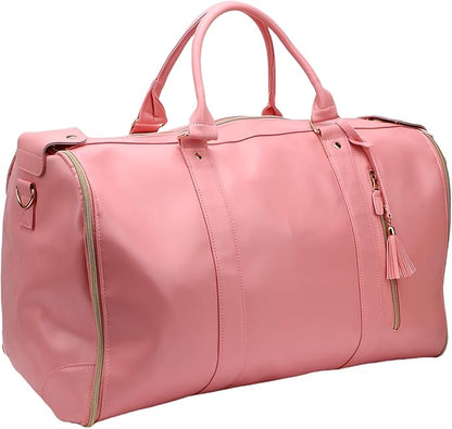 Fabater Travel Bag with Detachable Trolley, 40L Large Capacity water proof Rolling Garment Duffel Bag, with Leather Handle and Shock Absorbing Wheels, for Business Trip and Weekender (pink)