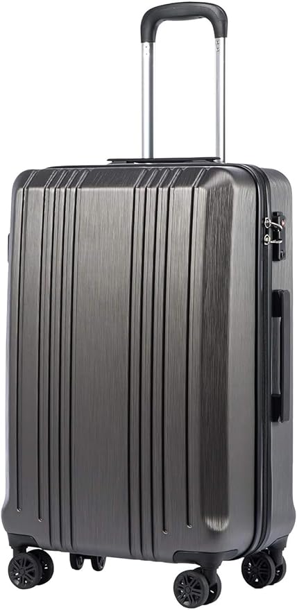 Coolife Luggage PC+ABS Hardshell Suitcase with TSA Lock, Spinner Checked Lightweight (grey, M(24IN))