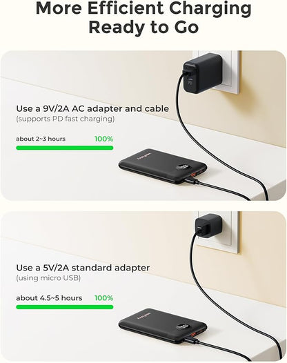 Small Portable Charger 10000mAh, Mini Power Bank with LED Display, 22.5W PD Fast Charging USB-C Battery Pack, Compact Lightweight Travel Charger Compatible with iPhone Samsung Android, Black
