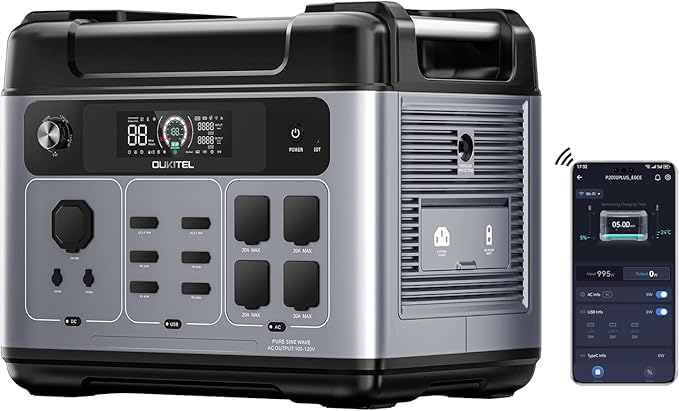 OUKITEL P2001 Plus 2400W Solar Generator, 2048Wh Solar power station with 4 AC Outlets (5000W Peak), 1.5H Full Charging, APP Control Emergency Power Station for Home, Camping & RVs, Battery Backup