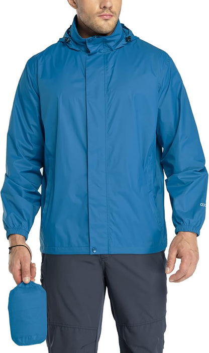 33,000ft Packable Rain Jacket Men's Lightweight Waterproof Rain Shell Jacket Raincoat with Hood for Golf Cycling Windbreaker