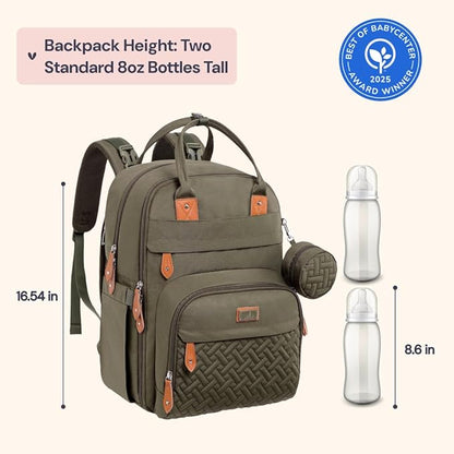 BabbleRoo Diaper Bag Backpack - Baby Essentials Travel Tote - Multi Function Water Resistant Diaper Bag, Travel Essentials Baby Bag with Changing Pad, Stroller Straps & Pacifier Case - Army Green