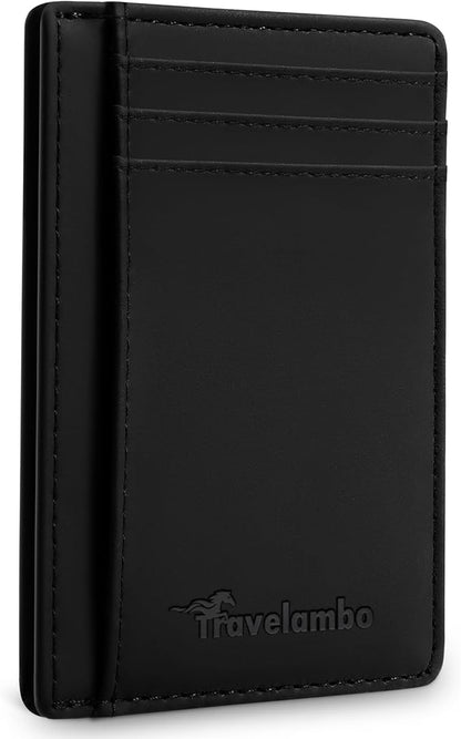 Travelambo Slim Wallet Front Pocket Minimalist Leather RFID Blocking Medium Size