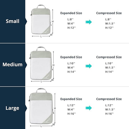 Compression Packing Cubes 6 Set, Compressible Space-Saving Packing Cubes for Travel - Compression Bags, Luggage Organizer, Travel Essentials for Women, Light Grey