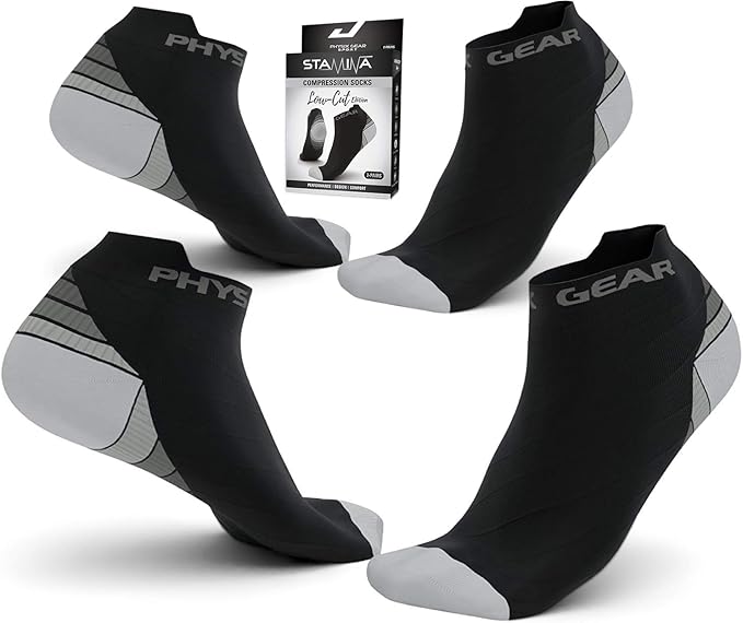 Physix Gear Short Compression Socks for Men & Women - Best Low Compression Socks Women & Men Ankle Socks with Arch Support