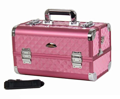 SHANY Premier Fantasy Professional Makeup Train Case Cosmetic Box Portable Makeup Case Organizer Jewelry storage with Locks, 3 Trays, Makeup Brush Holder and Cosmetics Mirror - Pink Diamond