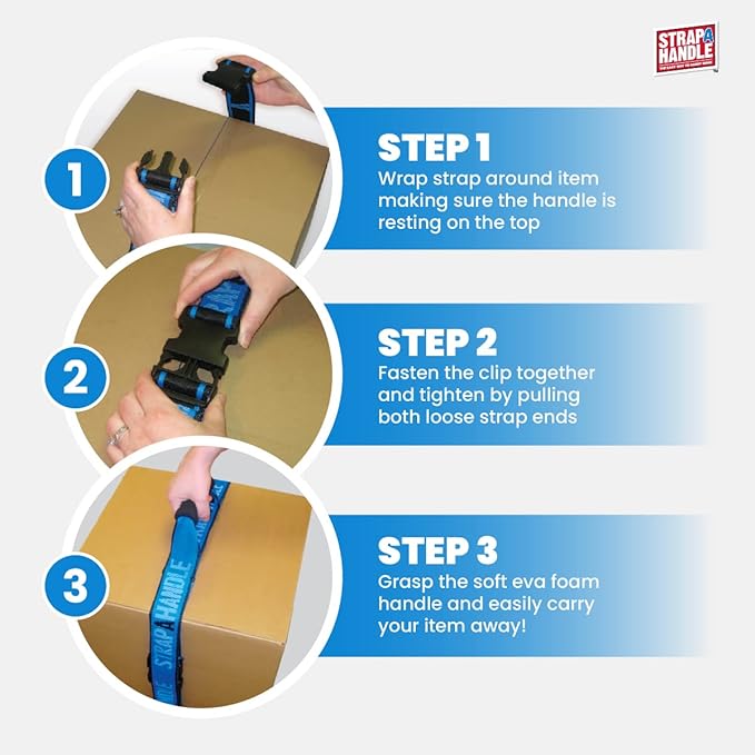 6' Carry Strap with Handle | 2-Pack | Adjustable Belt | Easy, Safe, Secure, Lifting, Moving, Carrying Heavy Boxes, Groceries | Best Luggage Strap (Strap-A-Handle 2 Pack - 6ft. Length, 40lb. Capacity)