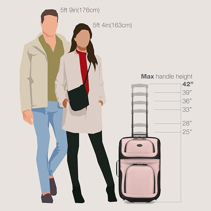 U.S. Traveler Rio Lightweight Softside Rolling Carry-on Suitcase, 2-Wheel Single, Pink