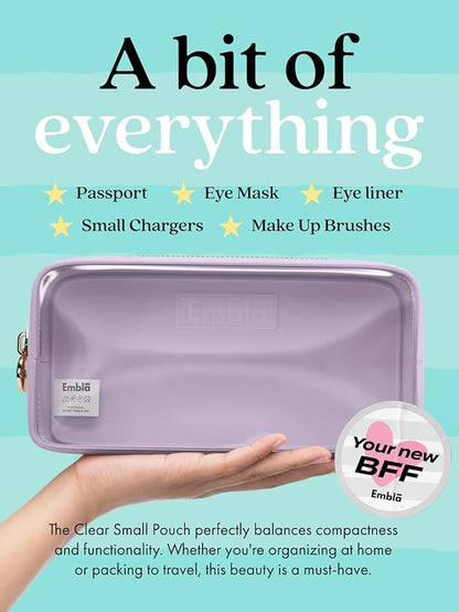 Embla London Makeup Bag Cosmetic Case, Clear Zipper Make Up Pouch and Toiletry Travel Tote, Cute Skincare Pouches for Women Girls, Preppy Purse Cosmetic Organizer, Small Makeup Bags, Lilac